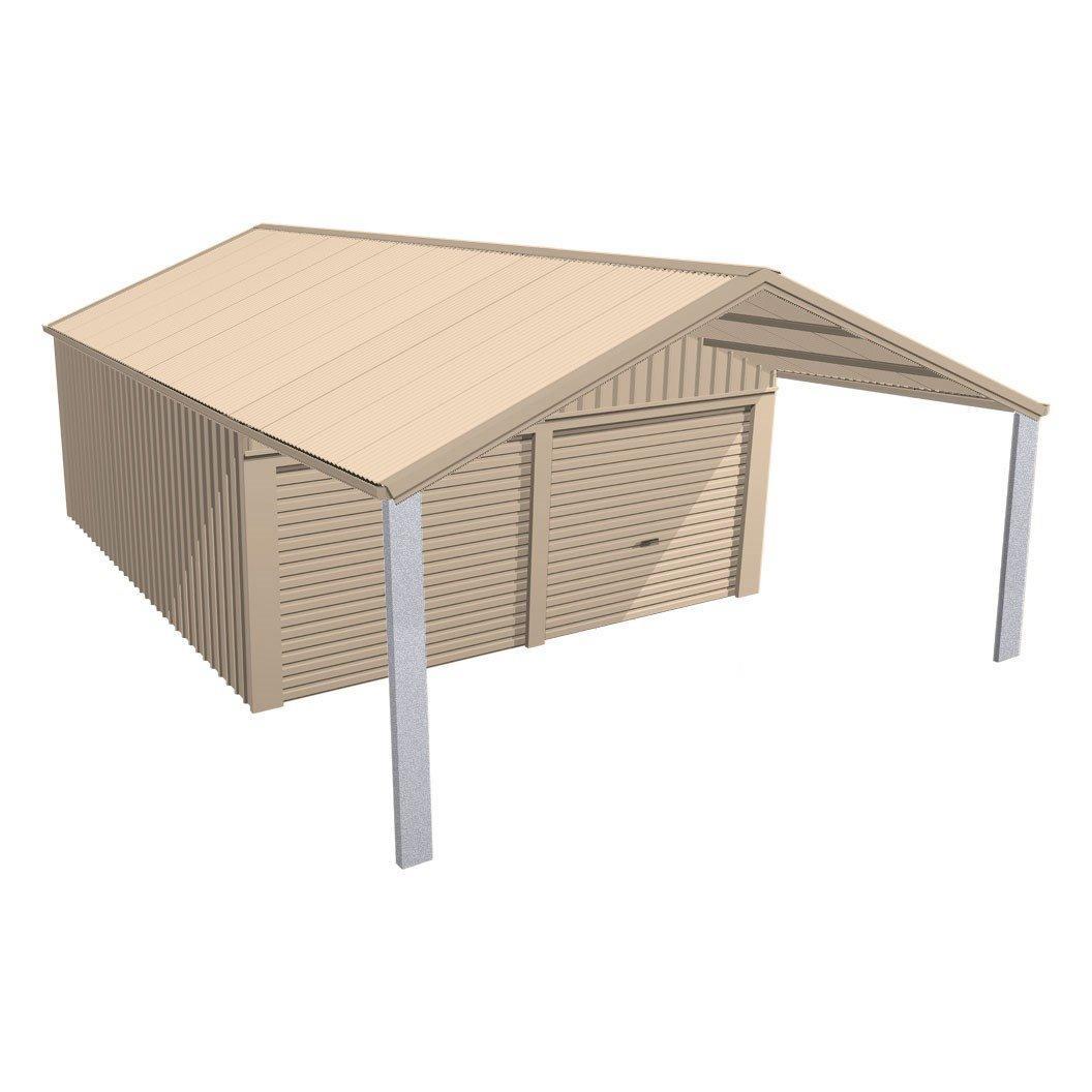 Stratco Domestic Gable Roof Shed Double Garaport 5.45 x 12.3 x 2.4m Gable End Roller Doo Merino