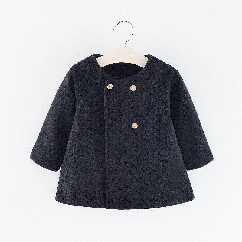 GoodGoods Toddler Baby Elegant Trench Coat Kid Woolen Jacket Outerwear(Black,2-3 Years)