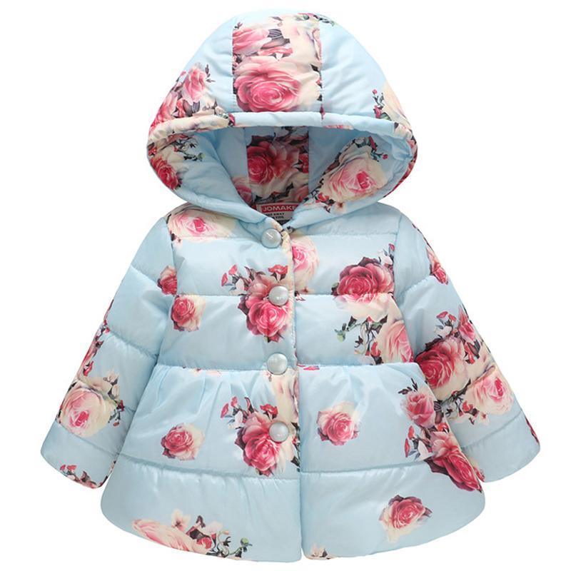 GoodGoods Toddler Kids Cute Pattern Hooded Jacket Warm Coats Outwear(Light Blue - Pink Flower,2-3 Years)