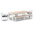 Balmoral 2.5M Teak Top Aluminium Table With 4 Bench Seats And 2 Chairs - Outdoor Teak Dining Settings