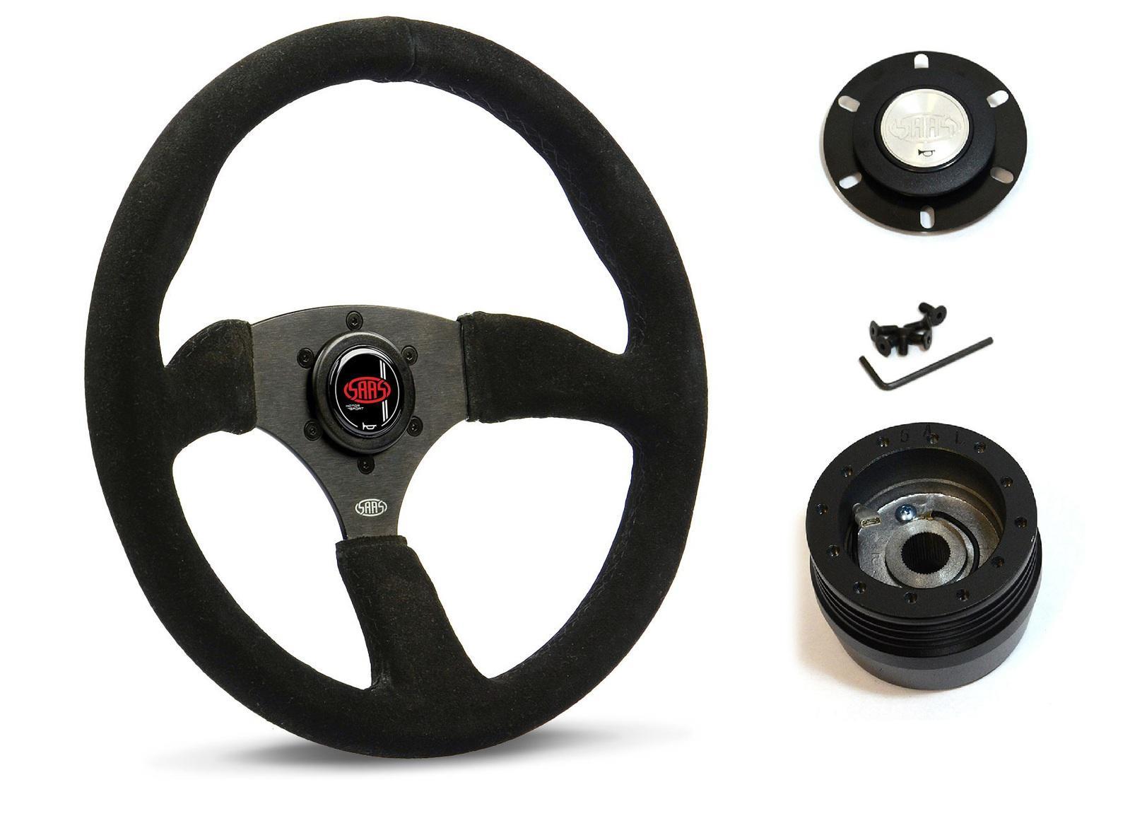 SAAS Steering Wheel Suede 14" ADR Tokyo Motorsport Black Spoke SWMS1 and SAAS boss kit for Ford Falcon XY 1970-1972