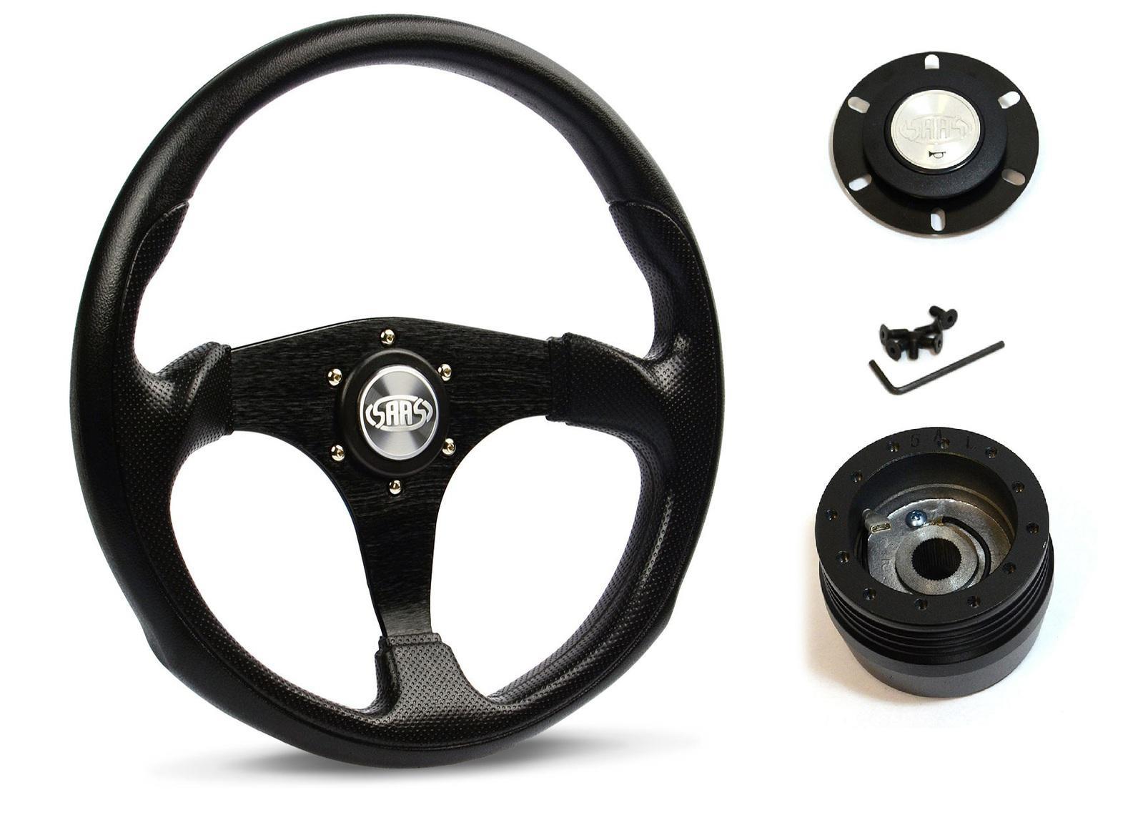 SAAS Steering Wheel Poly 14" ADR Octane Black Spoke SW515B-R and SAAS boss kit for Hyundai Excel X2 1991-1994