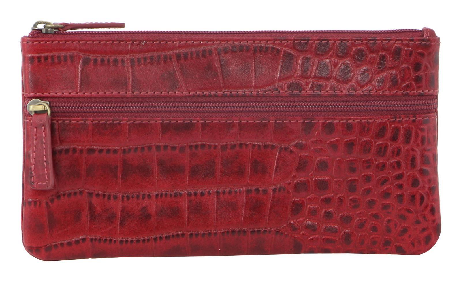 Pierre Cardin Ladies Womens Genuine Soft Leather Italian Wallet - Red/Croc