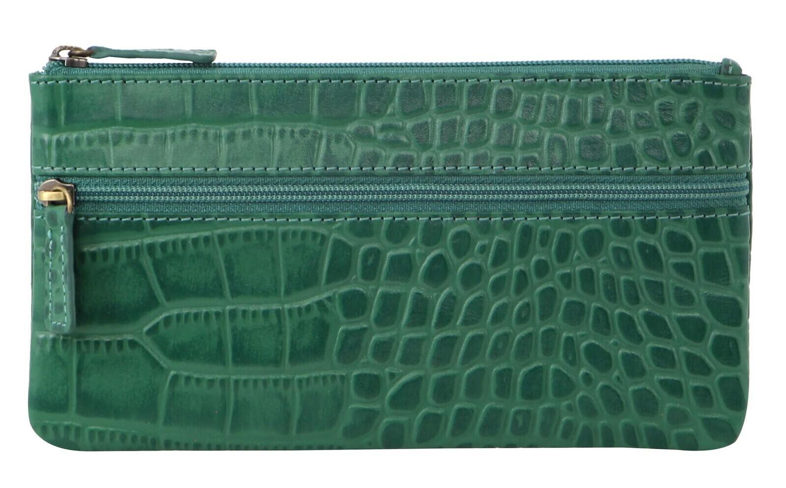 Pierre Cardin Ladies Womens Genuine Soft Leather Italian Wallet - Green/Croc