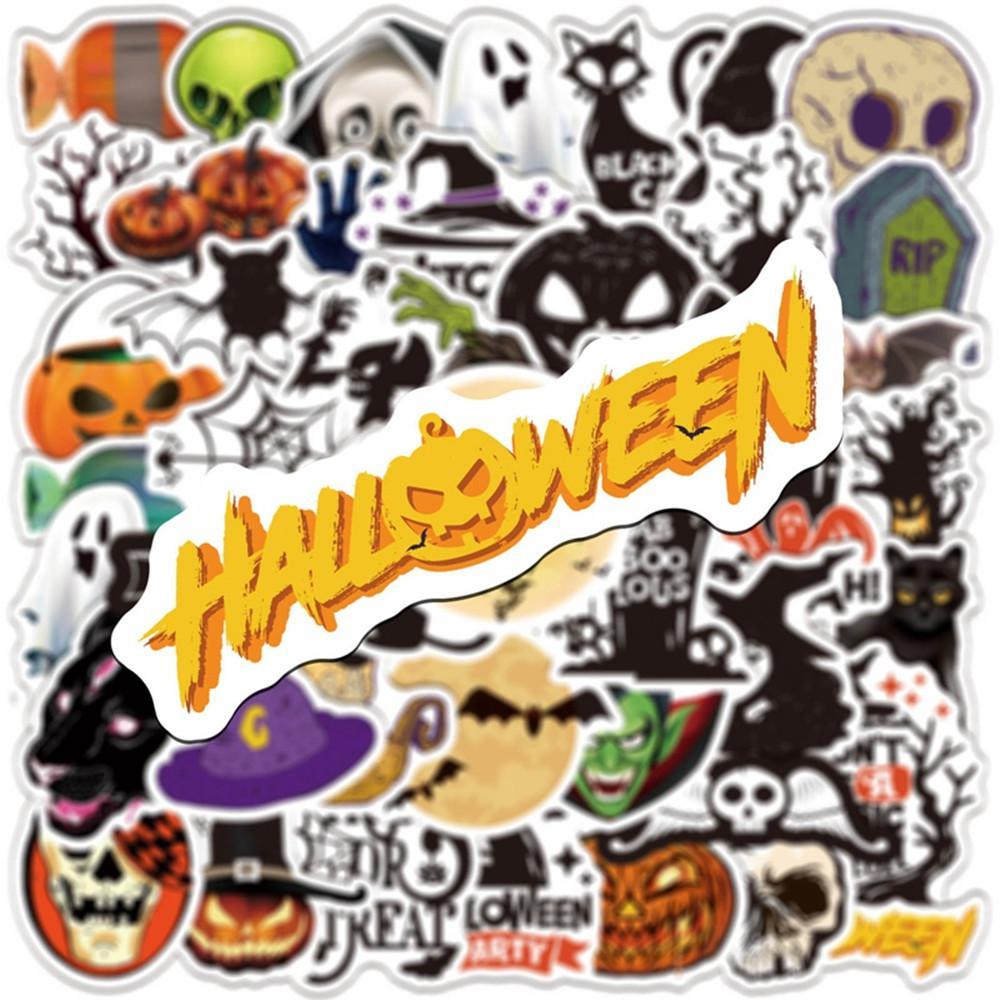 50Pcs/Pack Halloween Series Stickers Cartoon Halloween Bat Pumpkin Skull Spider Net DIY Stickers Decals for Laptop Luggage Decor
