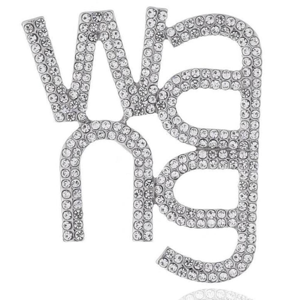 2PCS Fashion diamond-encrusted letters WANG brooch suit brooch lady