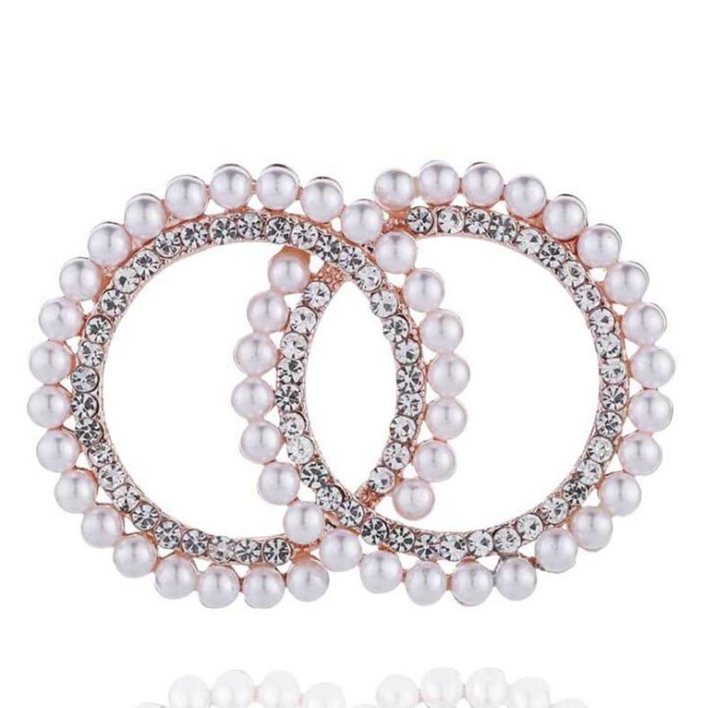 3PCS Diamond set round brooch top grade coat breast button dinner dress brooch pearl women's accessories