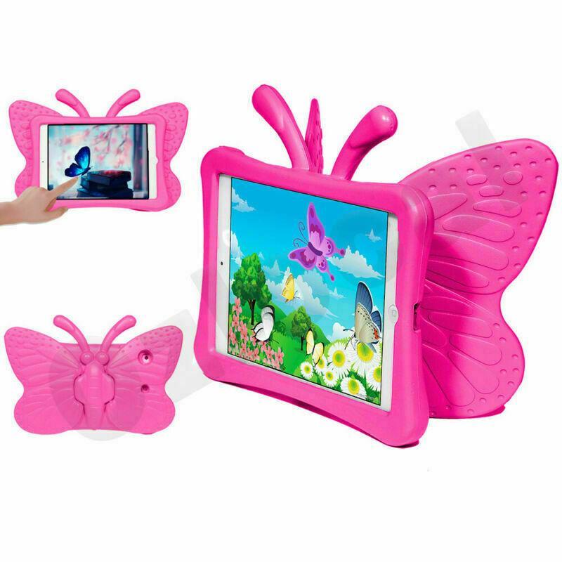 Hot Pink Kids Shockproof Heavy Duty Butterfly Tough Case Cover For-iPad 5th/6th/Air1/Air2/Pro 9.7