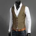 Vicanber Men Retro Formal Business Tops Waistcoat Vests Suit Slim Fit Wedding Jacket Coat (Light Brown,4XL)