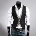 Vicanber Men V-Neck Casual Business Dress Vest Suit Slim Fashion Tuxedo Waistcoat Coat (Black,L)