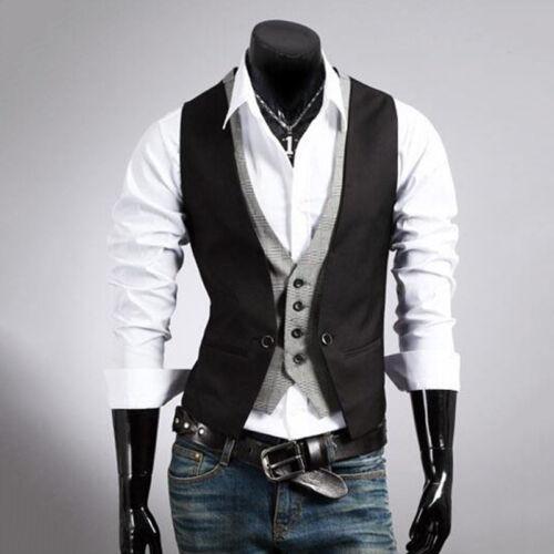 Vicanber Men V-Neck Casual Business Dress Vest Suit Slim Fashion Tuxedo Waistcoat Coat (Black,XL)