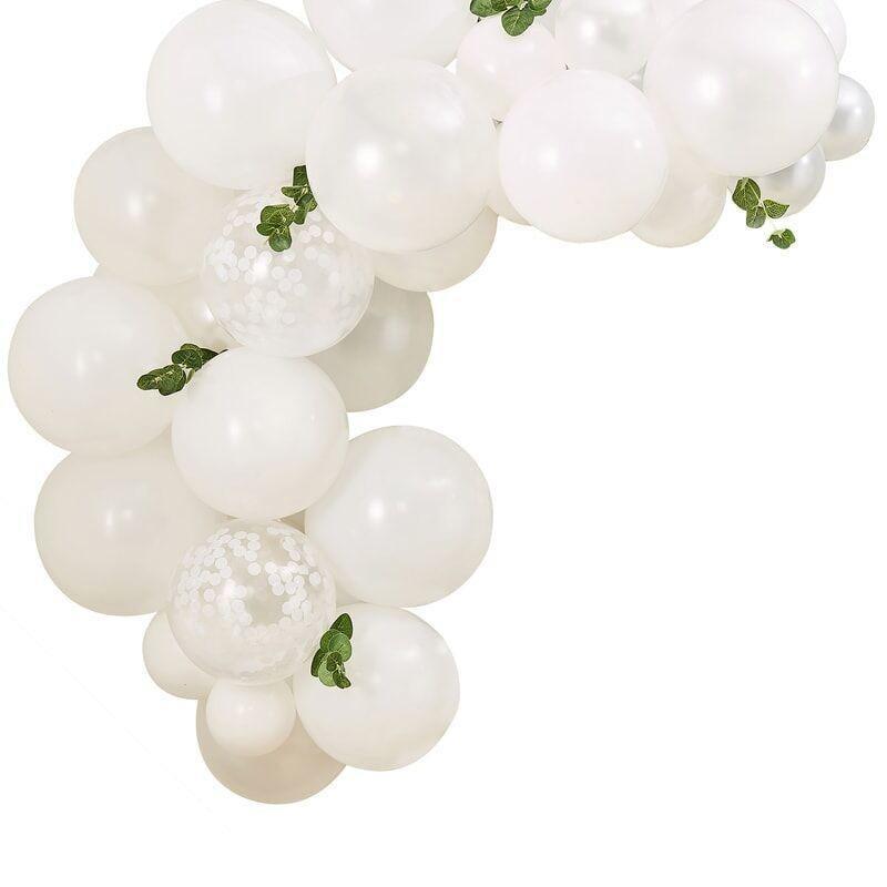 Ginger Ray: White Baby Shower Balloons Arch With Foliage