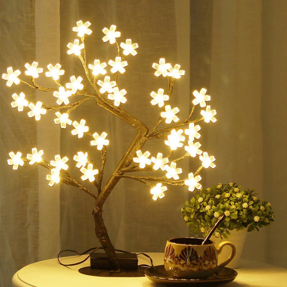 LED Cherry Blossom Tree Lights Table Bedside Lamp 40 LED Warm White Light USB Party Home Decoration