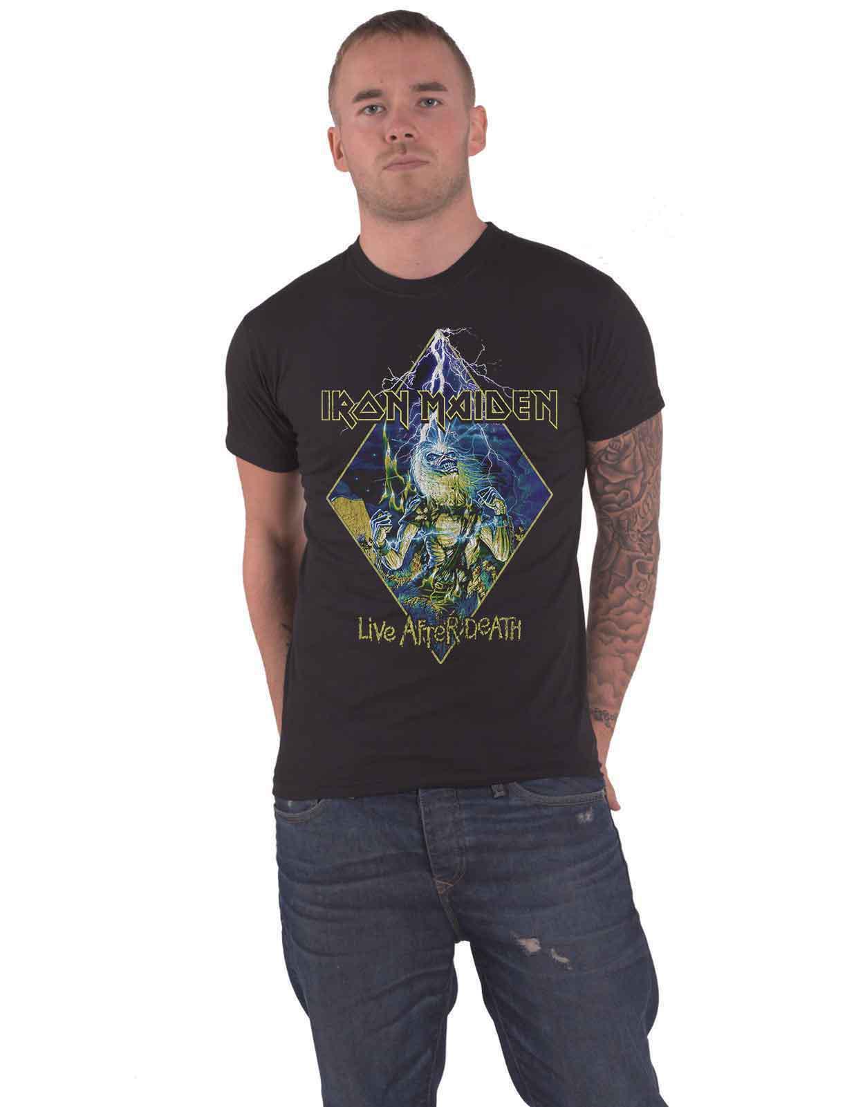 Iron Maiden T Shirt Live After Death Diamond Band Logo new Official Mens Black