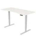 Fortia Sit To Stand Up Standing Desk, 150x70cm, 62-128cm Electric Height Adjustable, Dual Motor, 120kg Load, Arched, White/Silver Frame