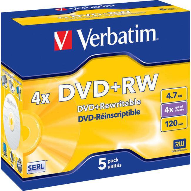 VDVD+RW5 5Pk DVD+Rw In Jewel Case 1-4X 4.7Gb Verbatim