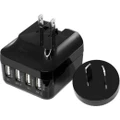 SM568B 5V 6.8A Four USB Charger Black Interchangable Travel Adaptor