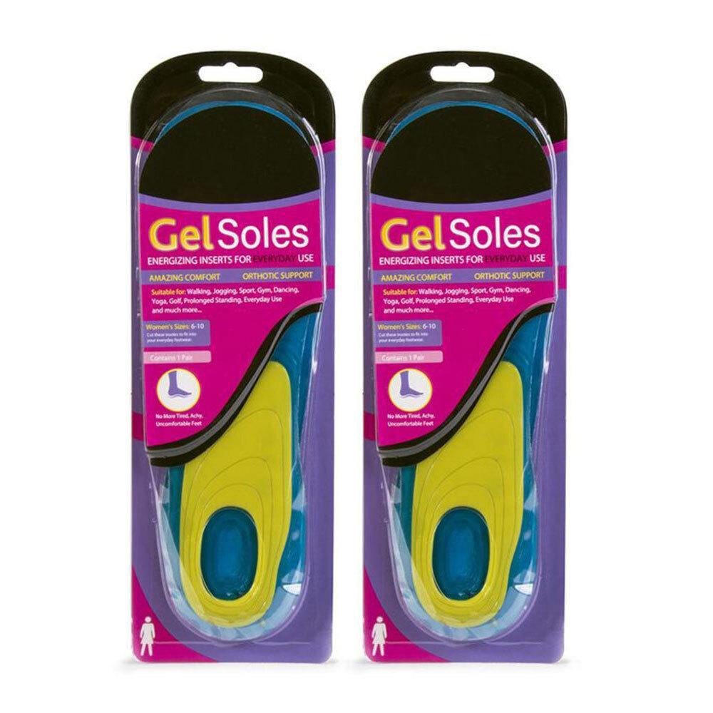 2x Gel Insoles Pair f/ Female Shoe Sizes 6-10 Trim to Fit Boots/Runners/Sneakers