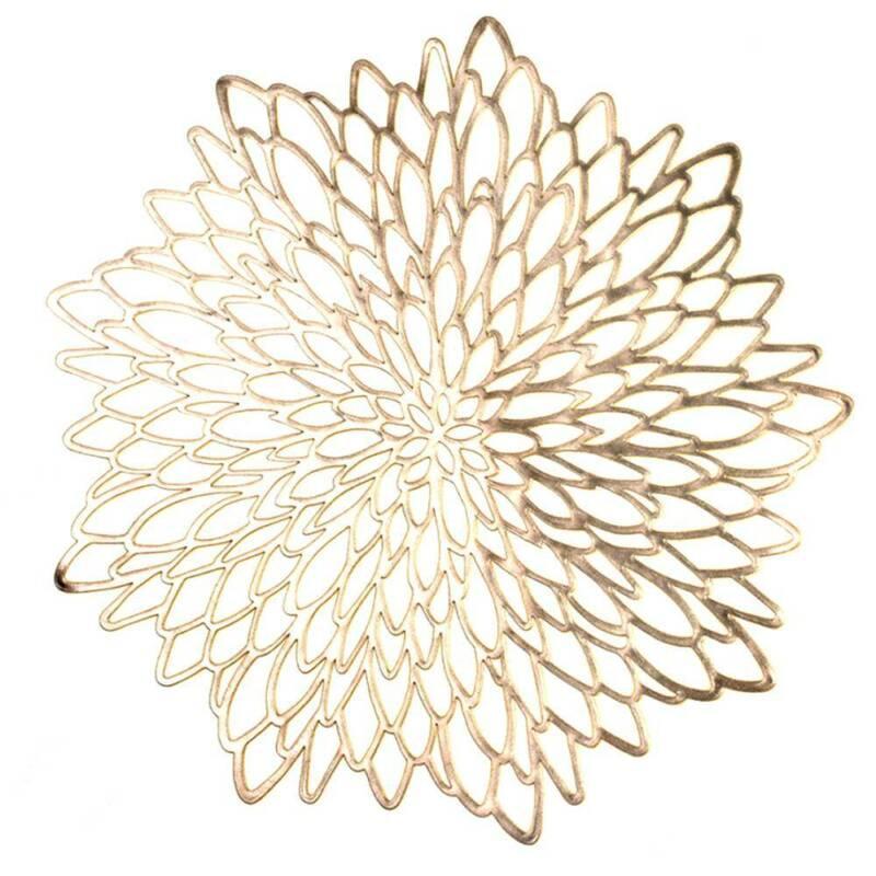 Vicanber Hollow Flower Placemats Wedding Party Dining Table Mat Tableware Pad Table Decor (Gold)