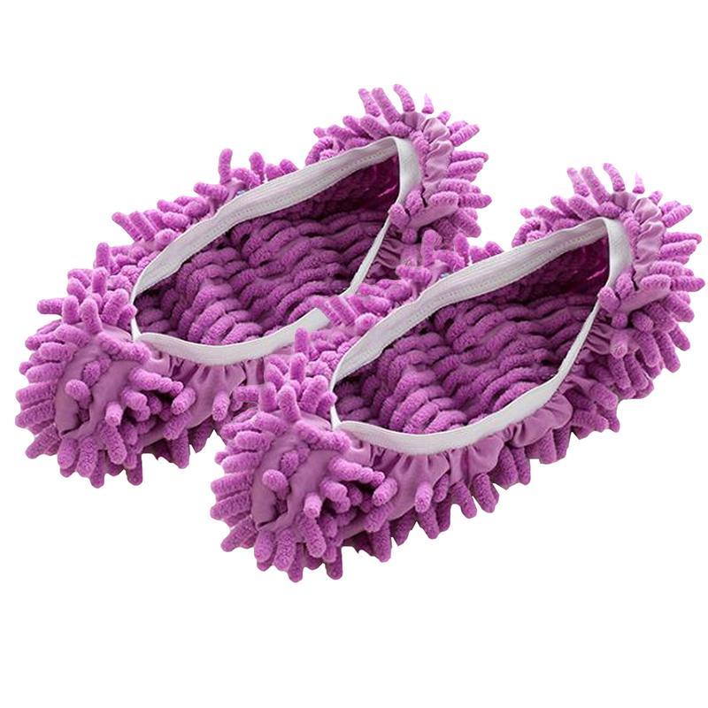 Vicanber Mop Lazy Dust Slippers Floor Polishing Washable Cleaning Home Clean Socks Shoes (Purple, 1PC)