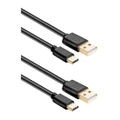 2x Sansai 2.4m USB-C to USB-A Data Transfer Charging Cable for Samsung S21 Black