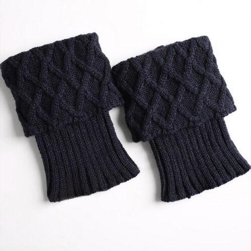 Vicanber Knitted Boot Cuffs Ankle Socks Warmers Crochet Winter Toppers Leg Stretch(Navy)