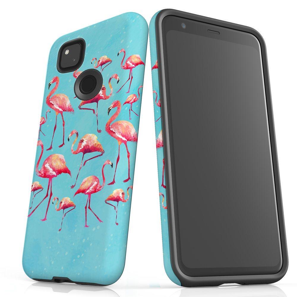 For Google Pixel 4a Case, Armor Back Cover, Flamingoes