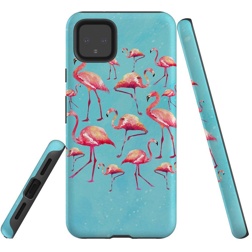 For Google Pixel 4 XL Case, Armor Back Cover, Flamingoes