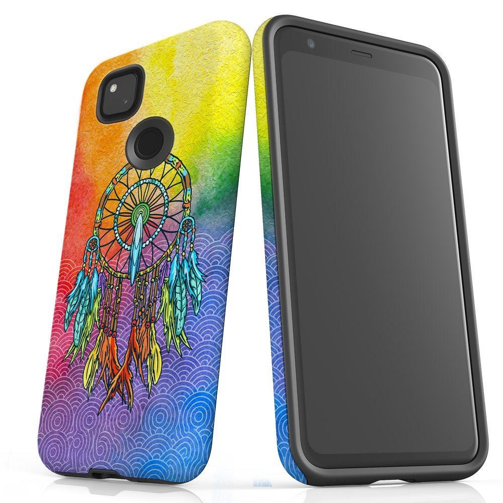 For Google Pixel 4a Case, Armor Back Cover, Colourful Dreamcatcher
