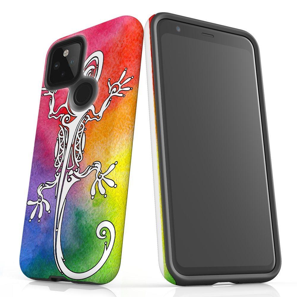 For Google Pixel 4a 5G Case, Armor Back Cover, Rainbow Lizard