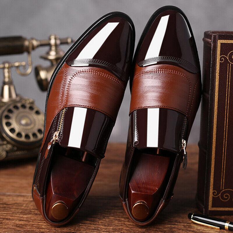 Vicanber Slip On Smart Dress Leather Shoes Formal Casual Office Work Loafer(Brown,AU 6.5)