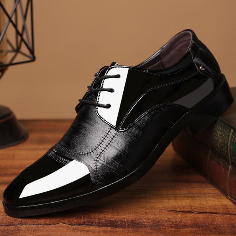 Vicanber Shiny Classic Lace Up Wedding Business Office Formal Dress Shoes(Black,AU 9.5)