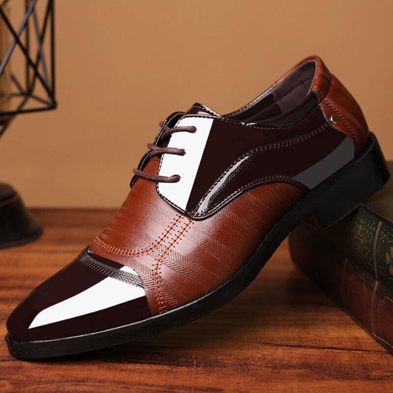 Vicanber Shiny Classic Lace Up Wedding Business Office Formal Dress Shoes(Brown,AU 6.5)