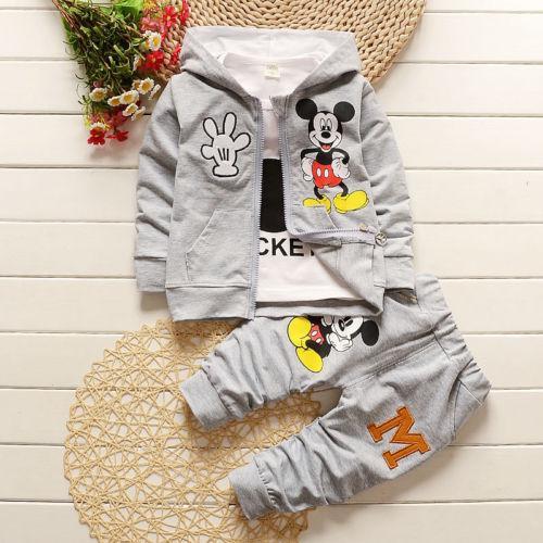 Vicanber Baby Kids Mickey Mouse Tracksuit Set Tops Pants Coat Outfit(Grey,2-3 Years)