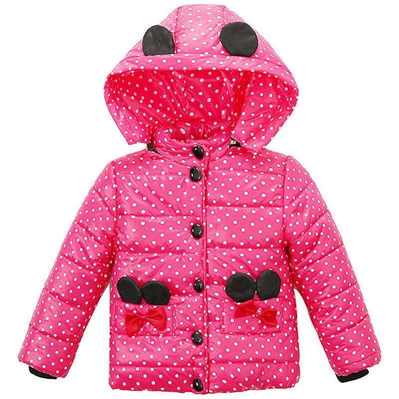 GoodGoods Kids Girls Mickey Minne Mouse Coat Hooded Bowknot Winter Jackets Tops Outwear(Rose Red,3-4 Years)