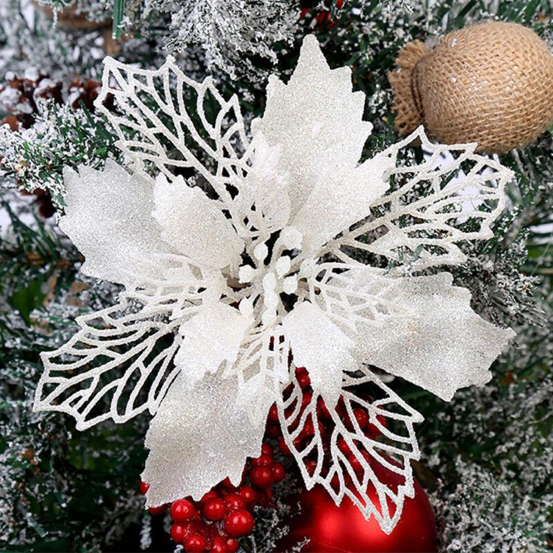 GoodGoods Christmas Large Poinsettia Glitter Flower Tree Home Decor Xmas Party (1 Piece White)