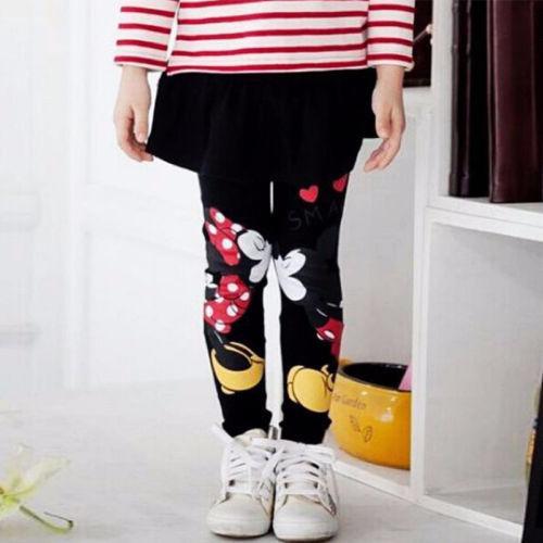 Vicanber Girls Mickey Minnie Mouse Pants Skirt Winter Leggings Trousers(Black,2-3 Years)