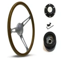 SAAS Steering Wheel Wood 15" ADR Classic Brushed Alloy Slotted SW702BAW and SAAS boss kit for Chevrolet Nova 1967-1968