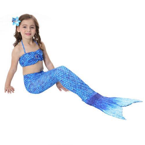 Vicanber Girls Mermaid Tail Bikini Set Swimming Swimwear Costume(Dark Blue,9-10 Years)