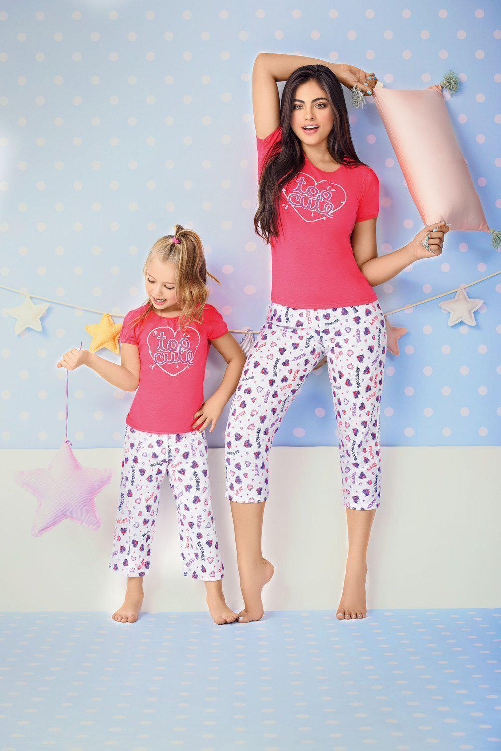 Girls PJS Short Sleeve Pyjamas Pink Too Cute [Size: 6-8]