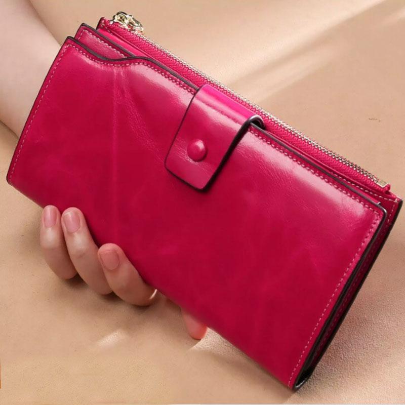 Women's RFID Blocking Large Capacity Luxury Wax Genuine Leather Clutch Wallet Ladies Card holder - Holds Upto 20 Cards