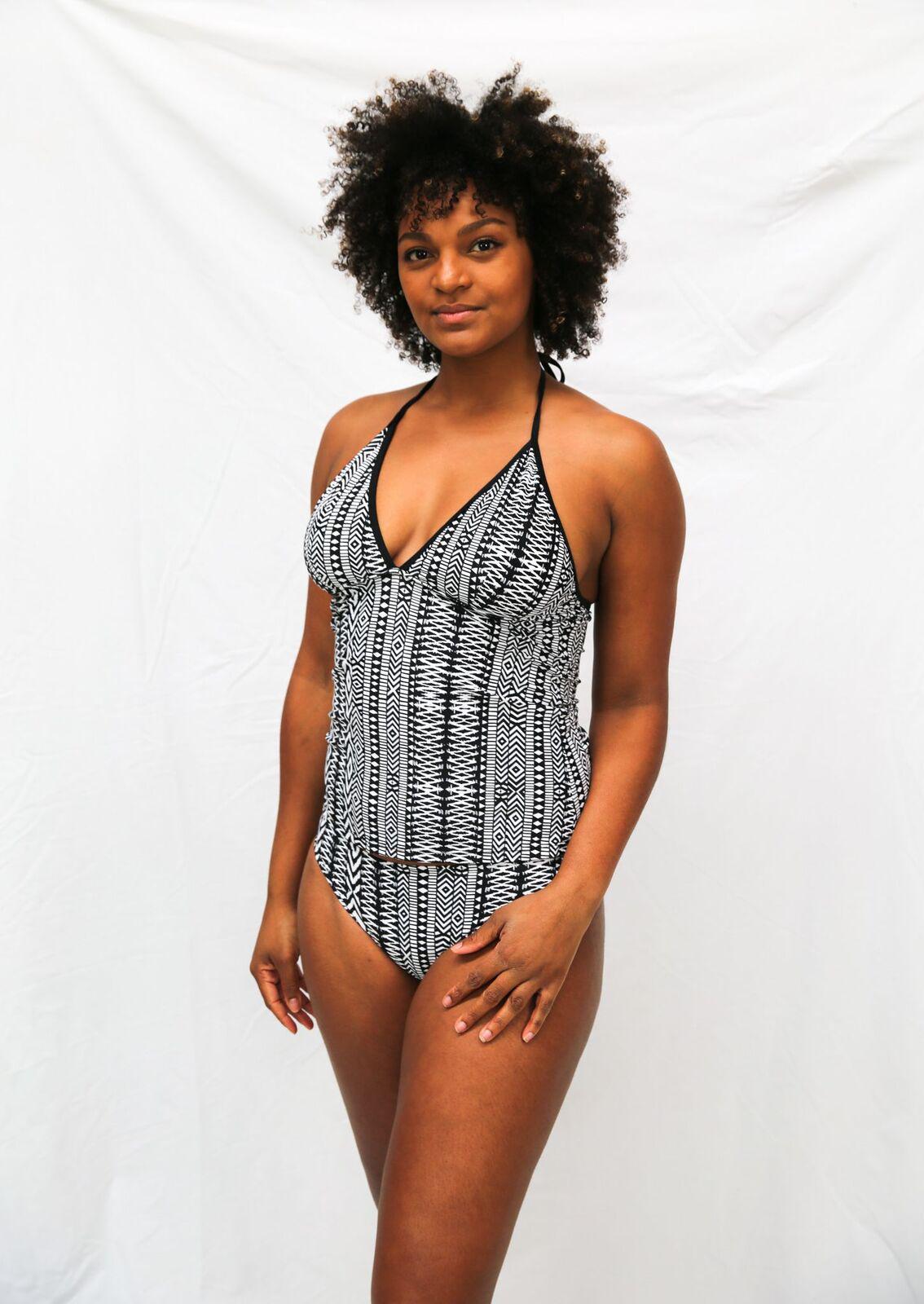 Ladies Black Tribal Print 2 Piece Tankini Set Bathers UPF50+ (77816) [Size: 14]