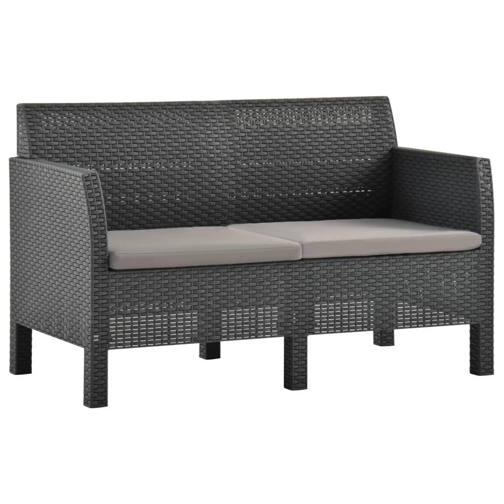 2-Seater Garden Sofa with Cushions Anthracite PP Rattan vidaXL