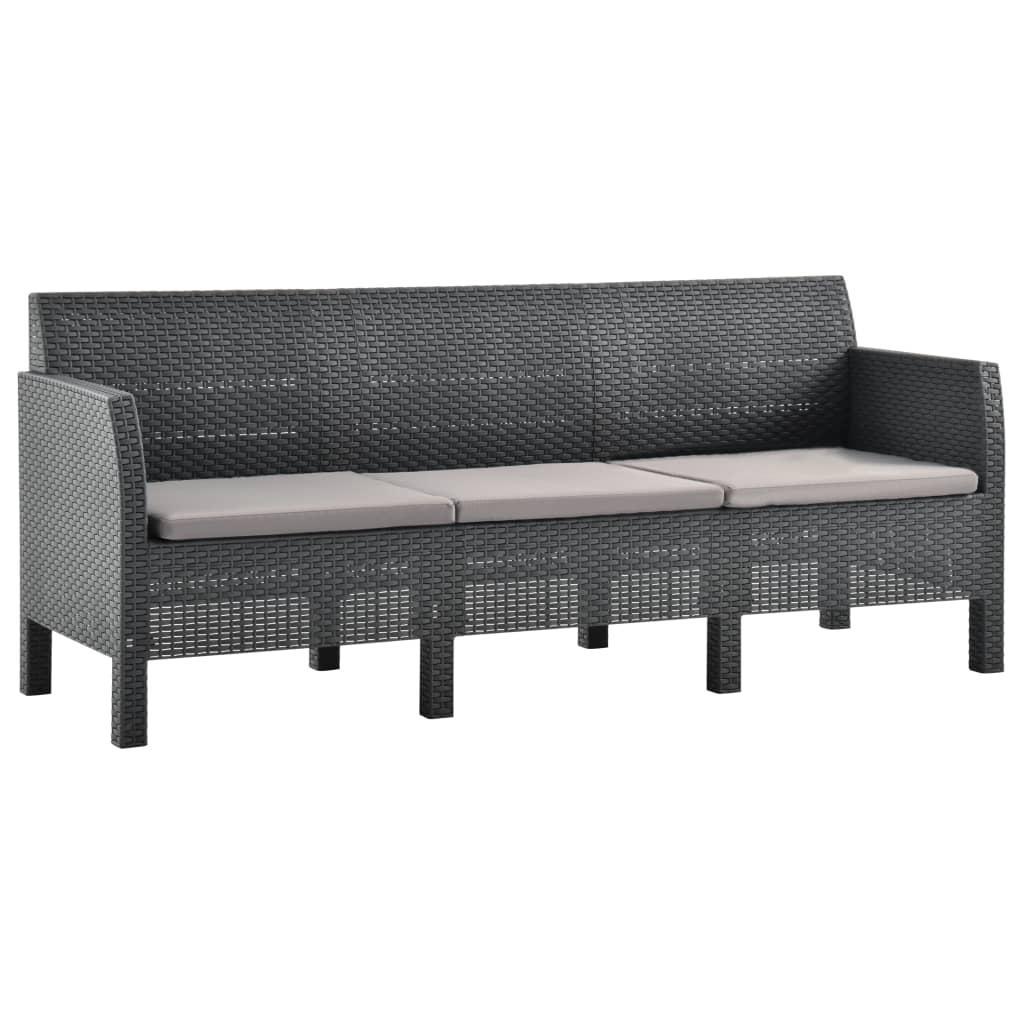 3-Seater Garden Sofa with Cushions Anthracite PP Rattan vidaXL