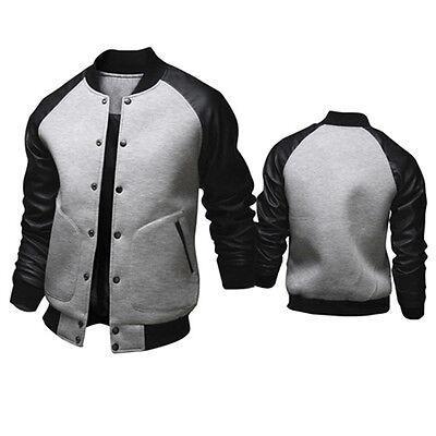Vicanber College Jacket Stand Collar Baseball Sweat Coat Bomber Jackets(Light Grey,Asian XL )