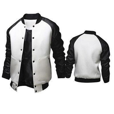 Vicanber College Jacket Stand Collar Baseball Sweat Coat Bomber Jackets(White,Asian M)