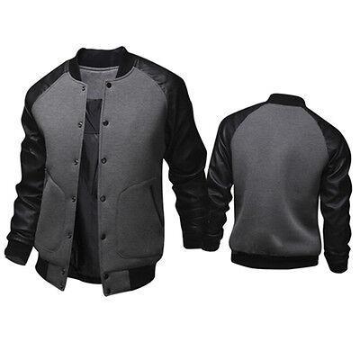 Vicanber College Jacket Stand Collar Baseball Sweat Coat Bomber Jackets(Dark Grey,Asian L )