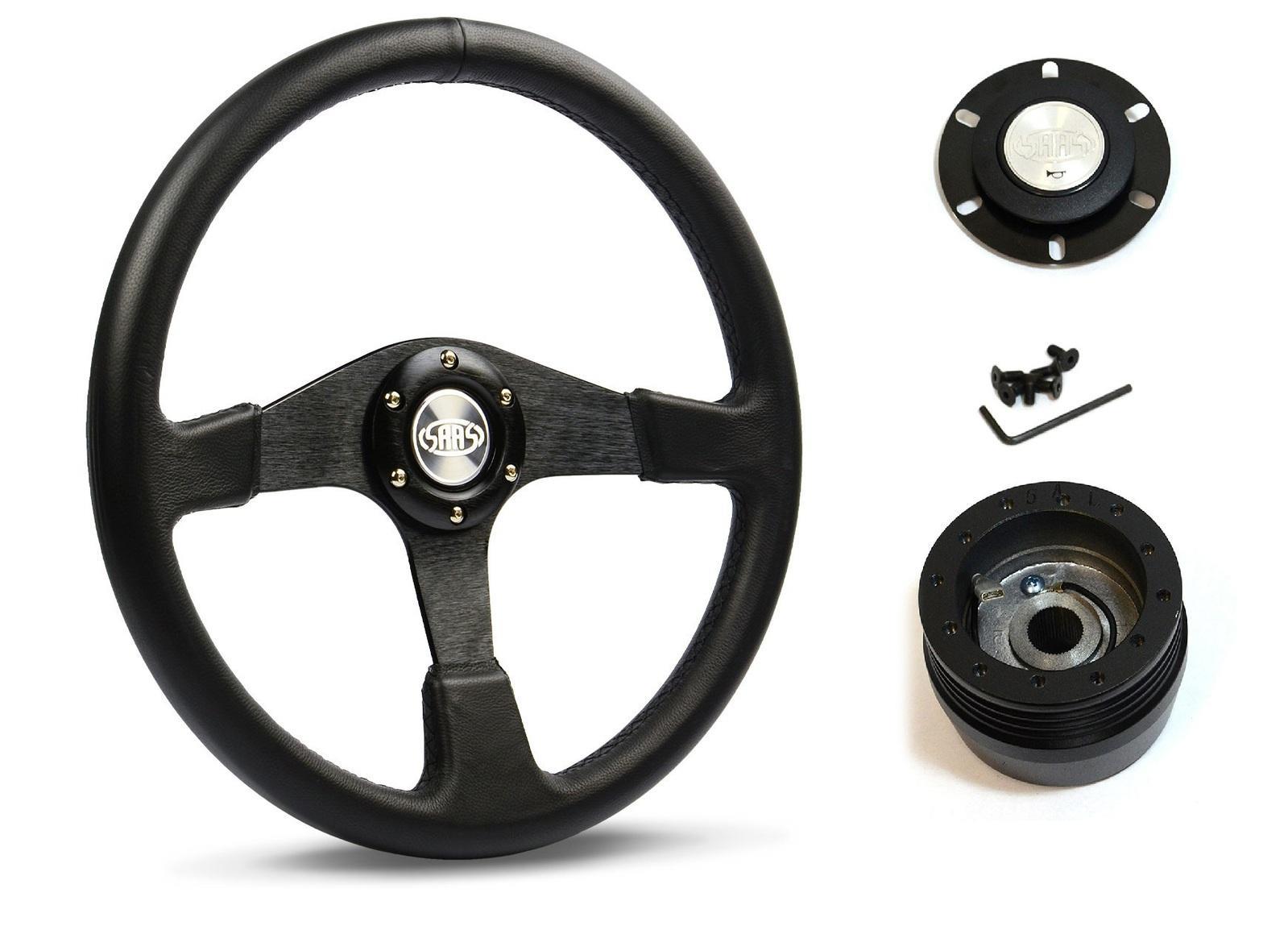 SAAS Steering Wheel Leather 15 " ADR Octane Black Spoke SW515BL-R and SAAS boss kit for Toyota Camry V21 1987-1992