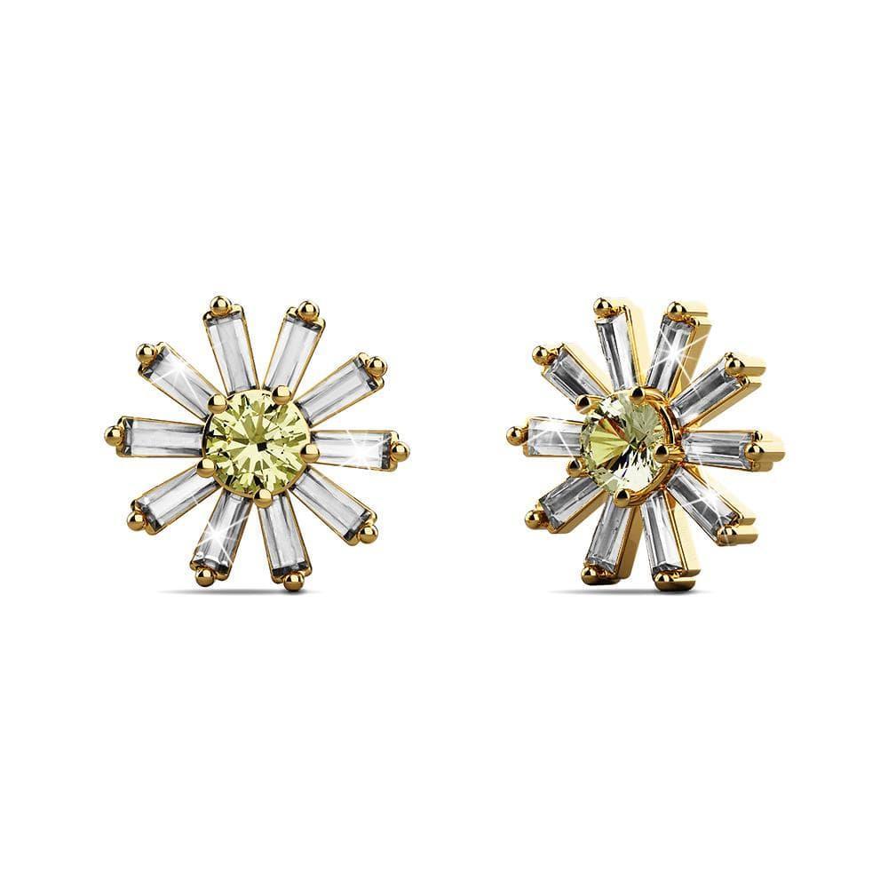 Bright Daisy Cubic Zirconia Crystals Gold Plated Stud Earrings