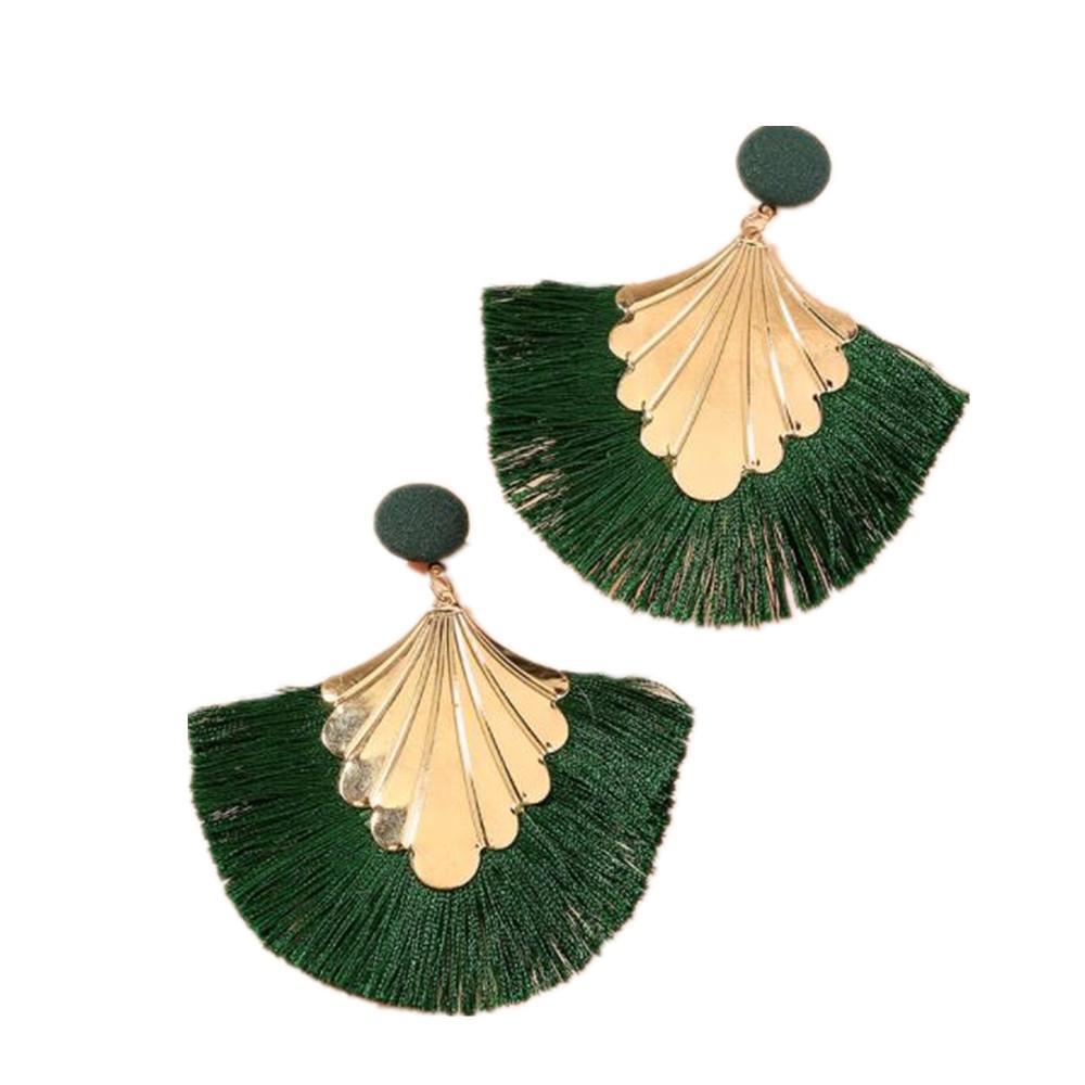 3Pair Fashion Creative Earring Bohemian Green Tassel Geometric Studs